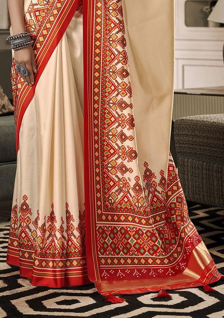 Beige Embroidered Poly Blend Sarees