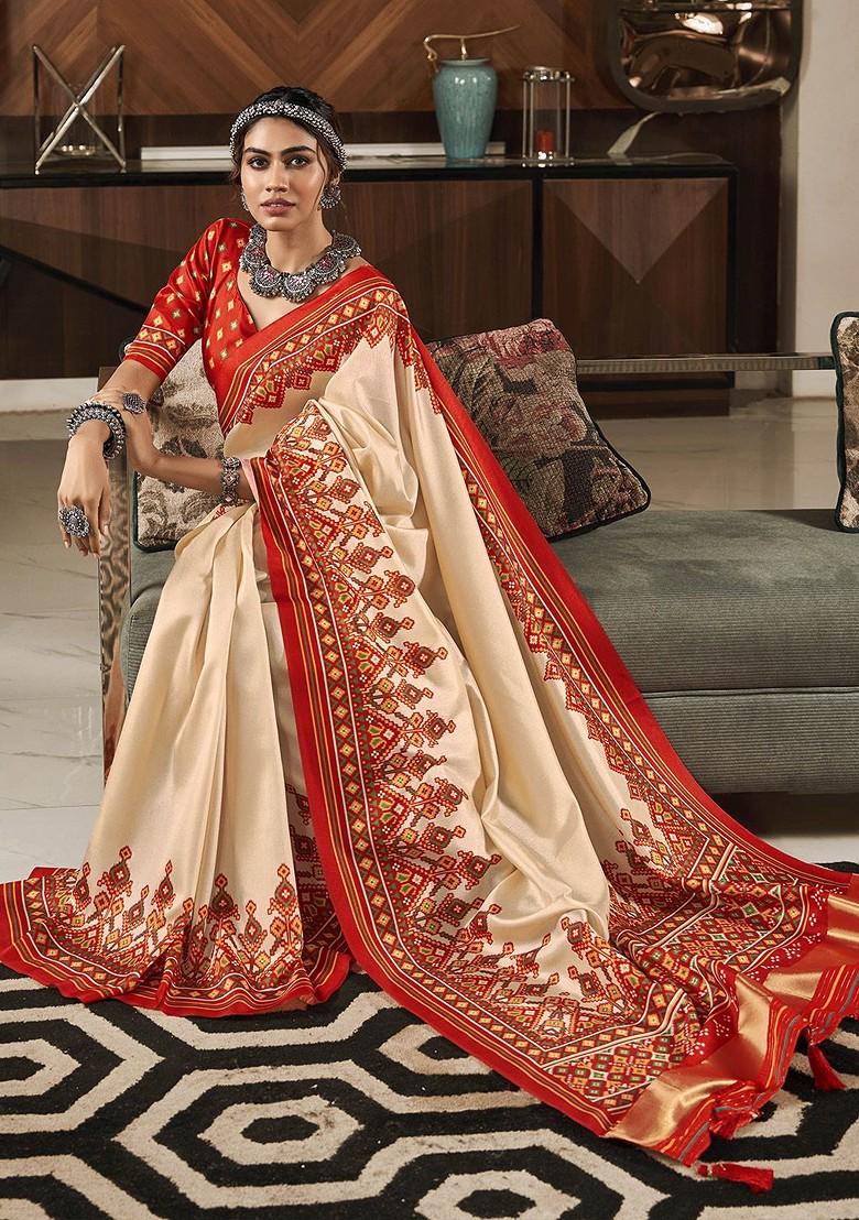 Beige Embroidered Poly Blend Sarees