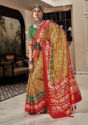 Yellow Embroidered Poly Blend Sarees