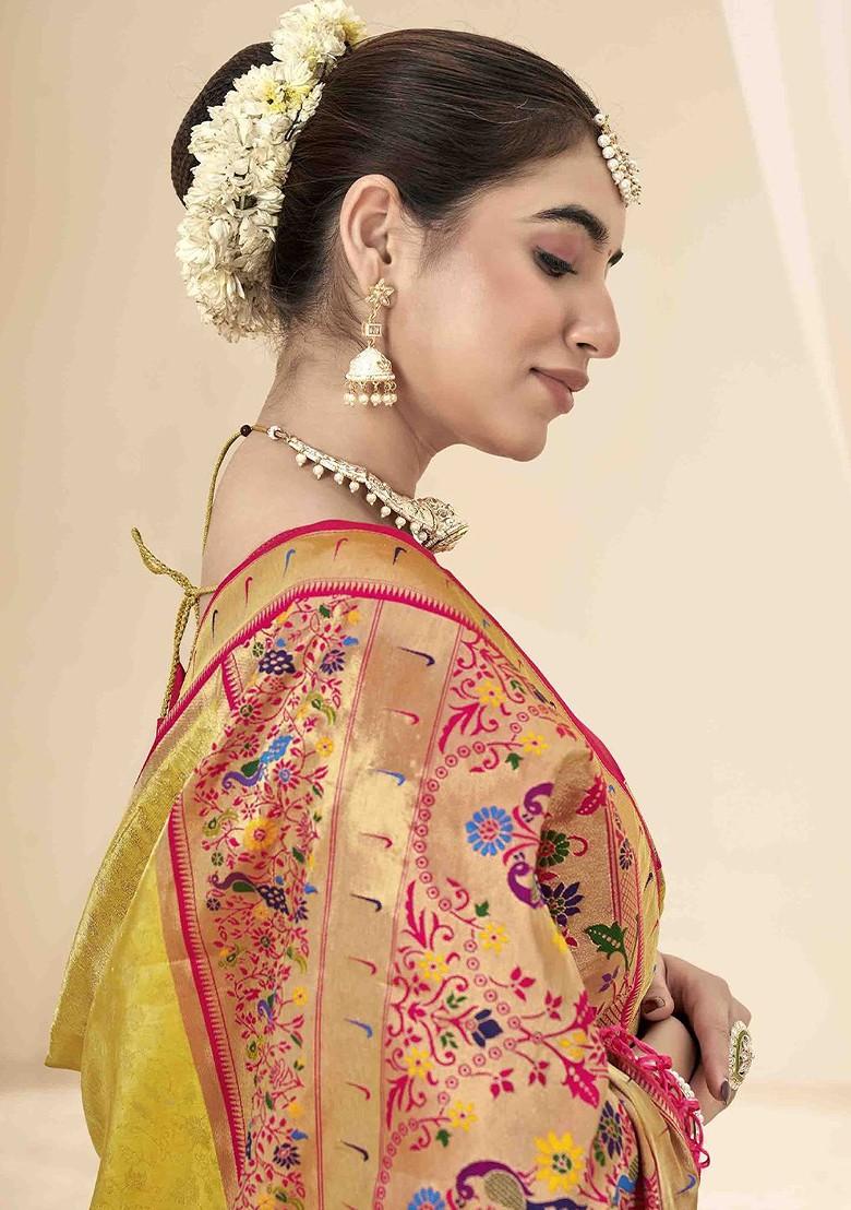 Yellow Embroidered Poly Blend Sarees