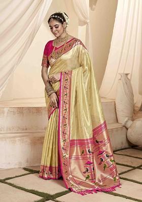 Beige Embroidered Poly Blend Sarees