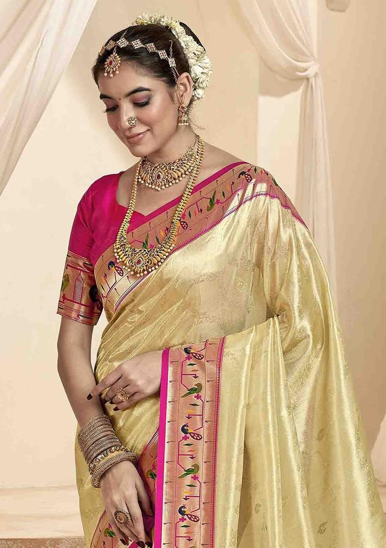 Beige Embroidered Poly Blend Sarees