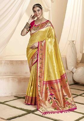 Yellow Embroidered Poly Blend Sarees