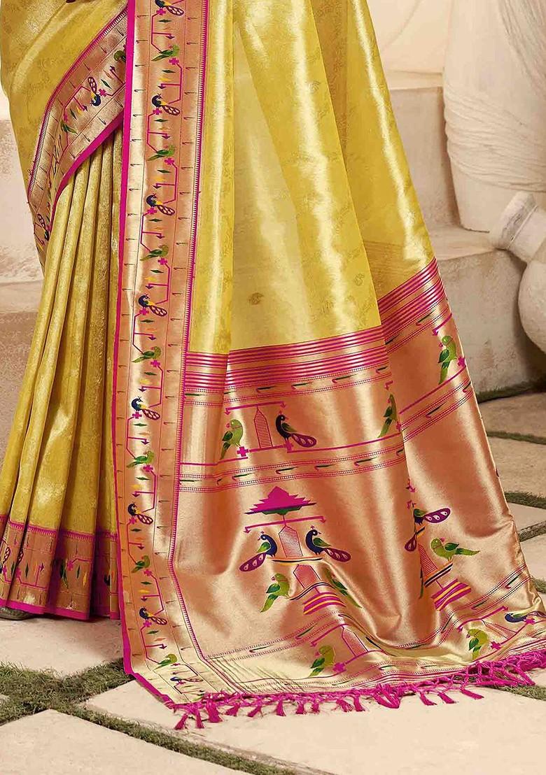 Yellow Embroidered Poly Blend Sarees
