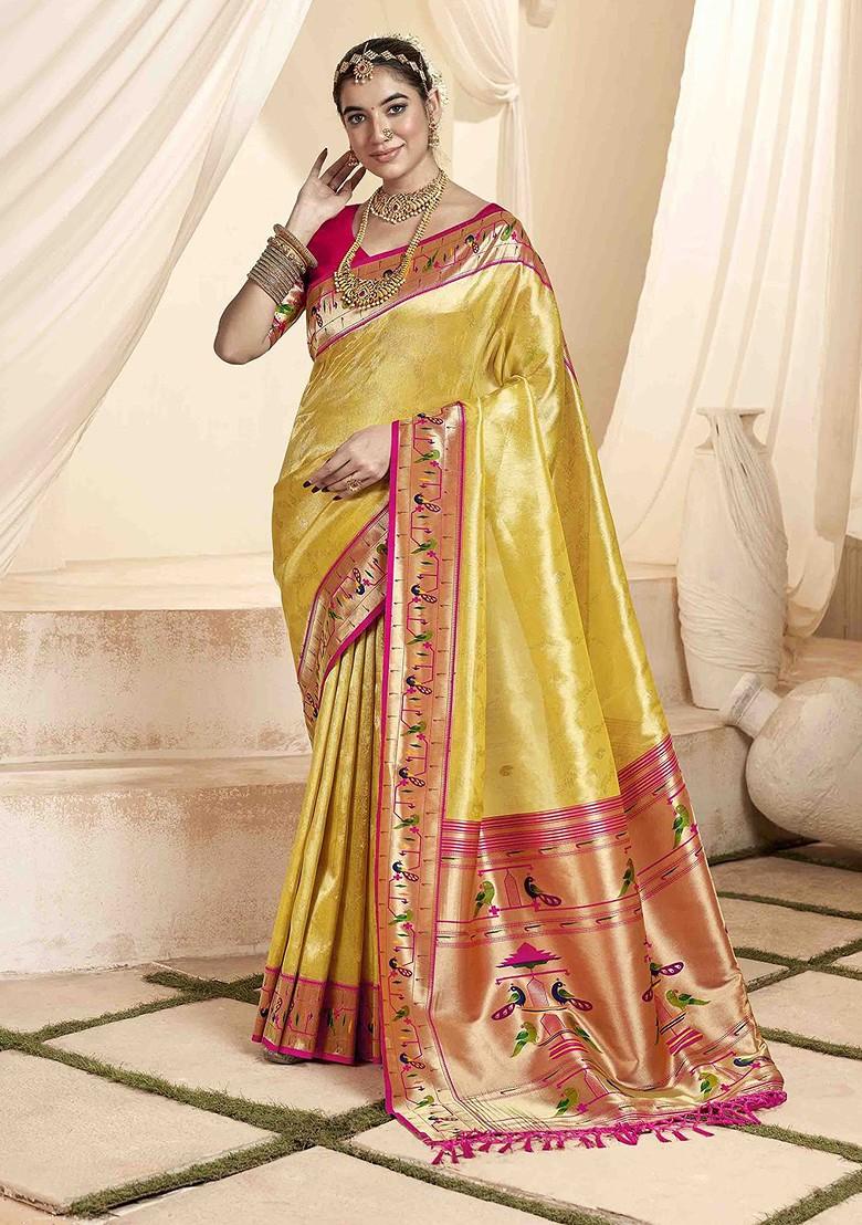 Yellow Embroidered Poly Blend Sarees