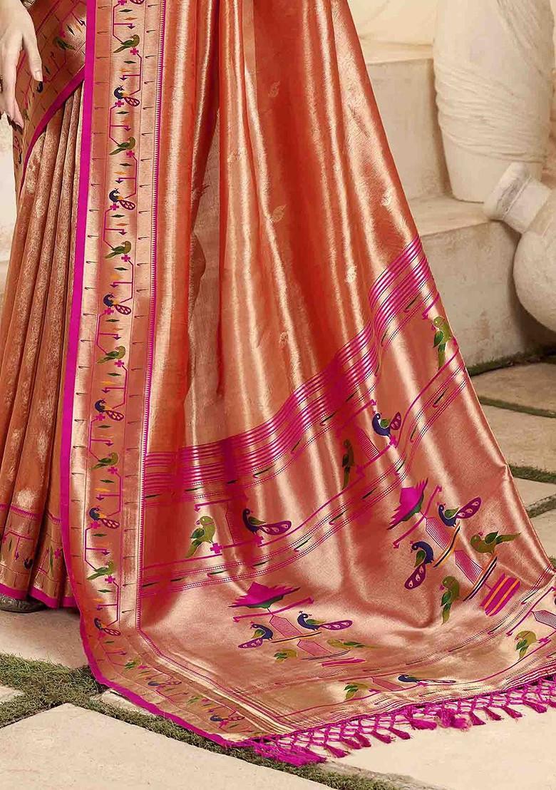Orange Embroidered Poly Blend Sarees