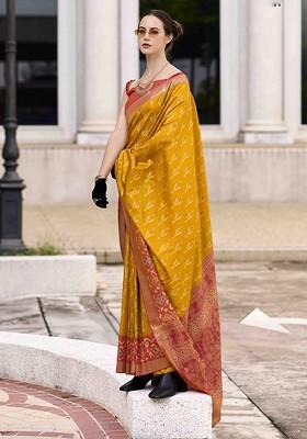 Orange Embroidered Poly Blend Sarees