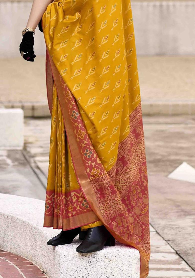 Orange Embroidered Poly Blend Sarees