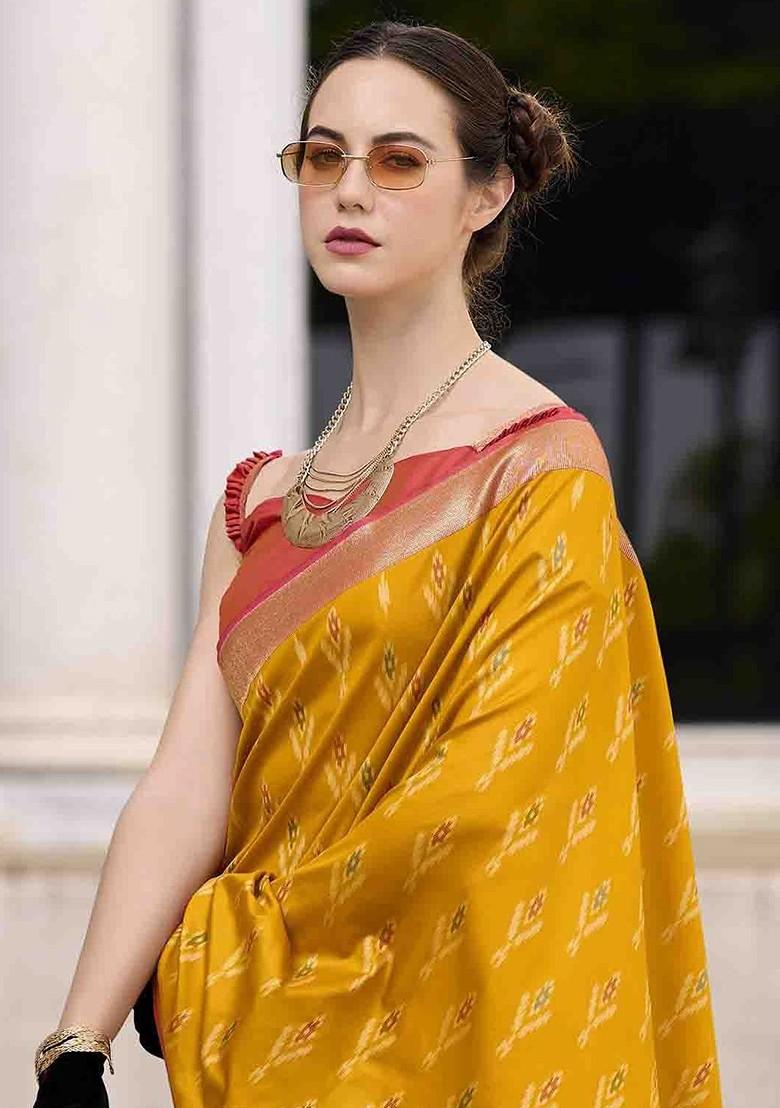 Orange Embroidered Poly Blend Sarees