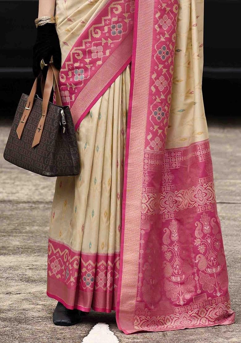 Beige Embroidered Poly Blend Sarees