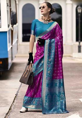 Pink Embroidered Poly Blend Sarees
