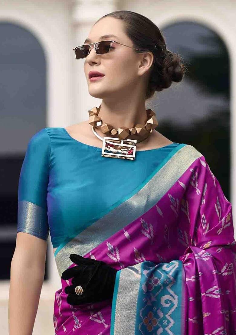 Pink Embroidered Poly Blend Sarees