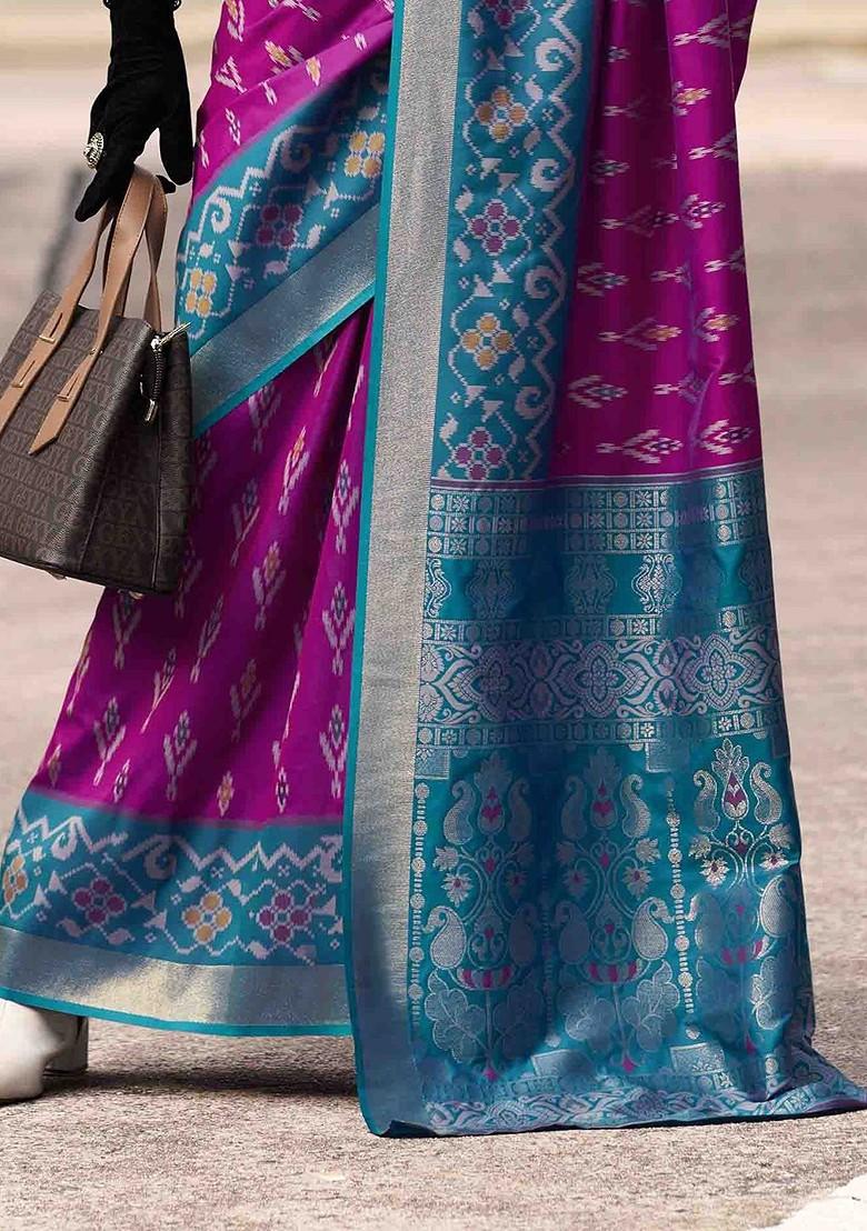 Pink Embroidered Poly Blend Sarees