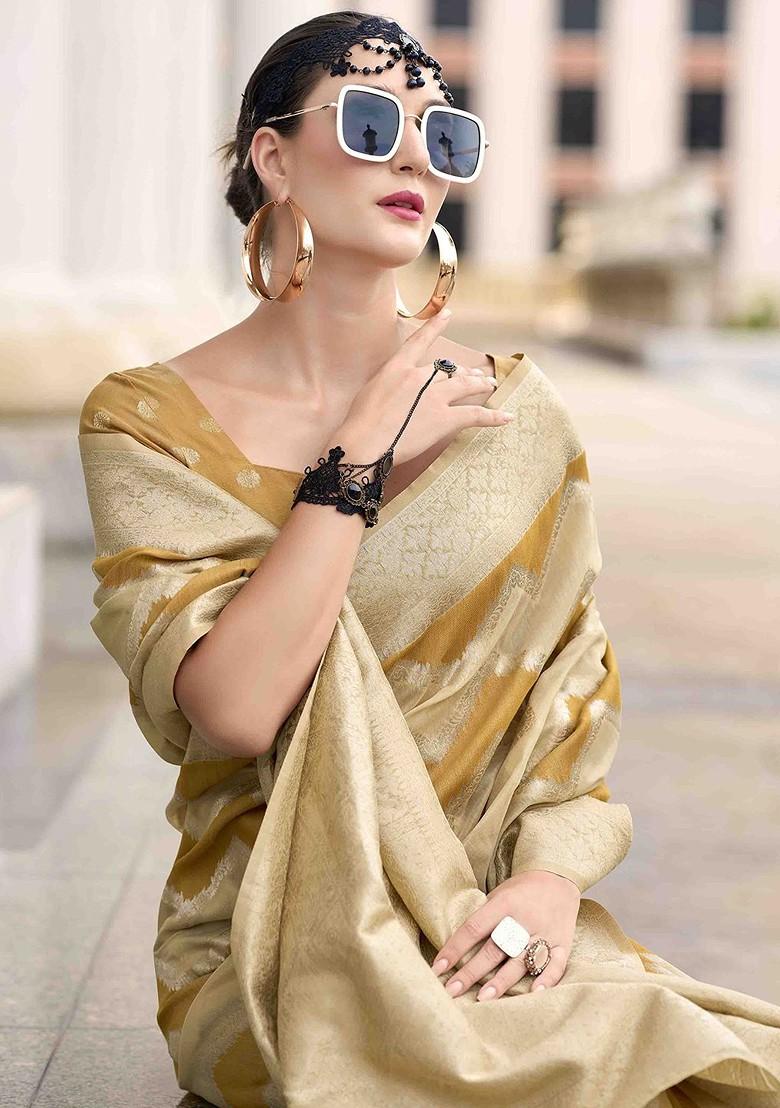 Yellow Embroidered Poly Blend Sarees