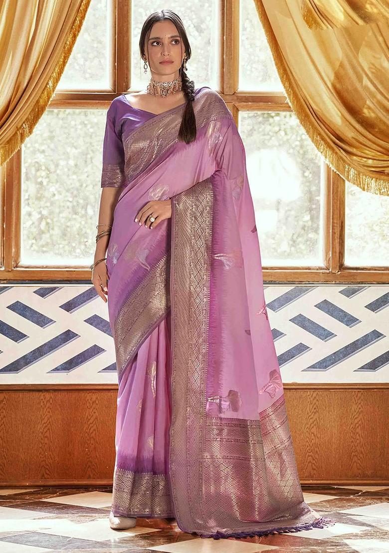 Pink Embroidered Poly Blend Sarees