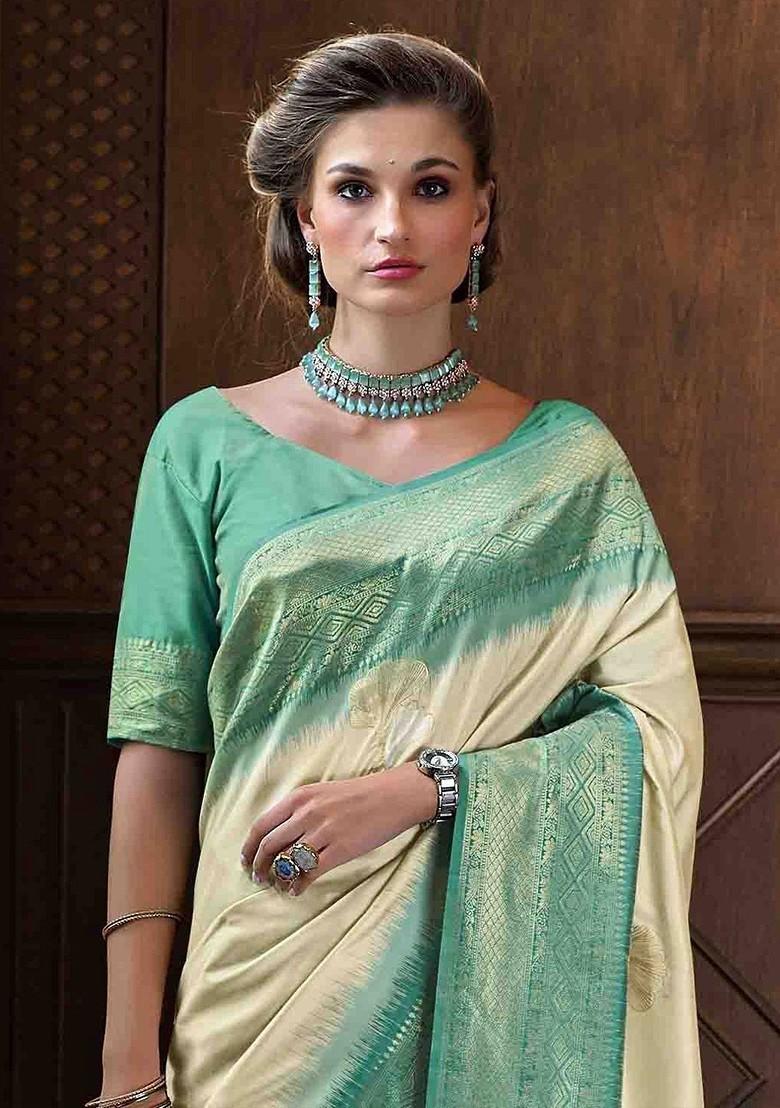 Beige Embroidered Poly Blend Sarees