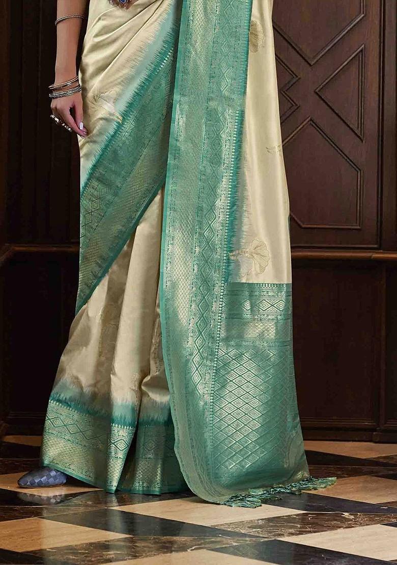 Beige Embroidered Poly Blend Sarees