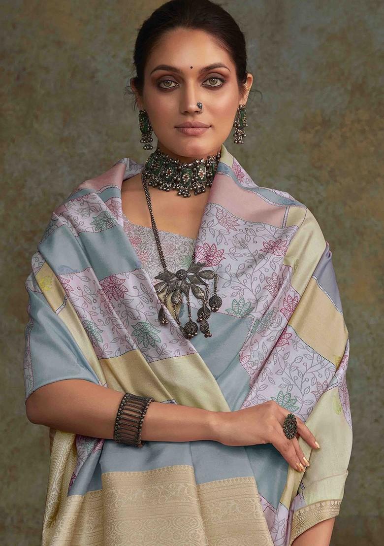 Blue Embroidered Poly Blend Sarees