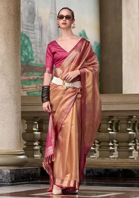 Orange Embroidered Poly Blend Sarees