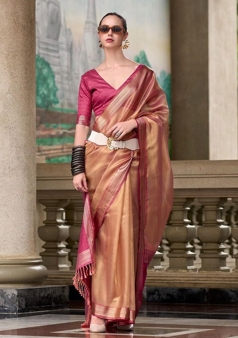 Orange Embroidered Poly Blend Sarees