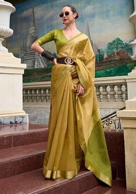 Yellow Embroidered Poly Blend Sarees