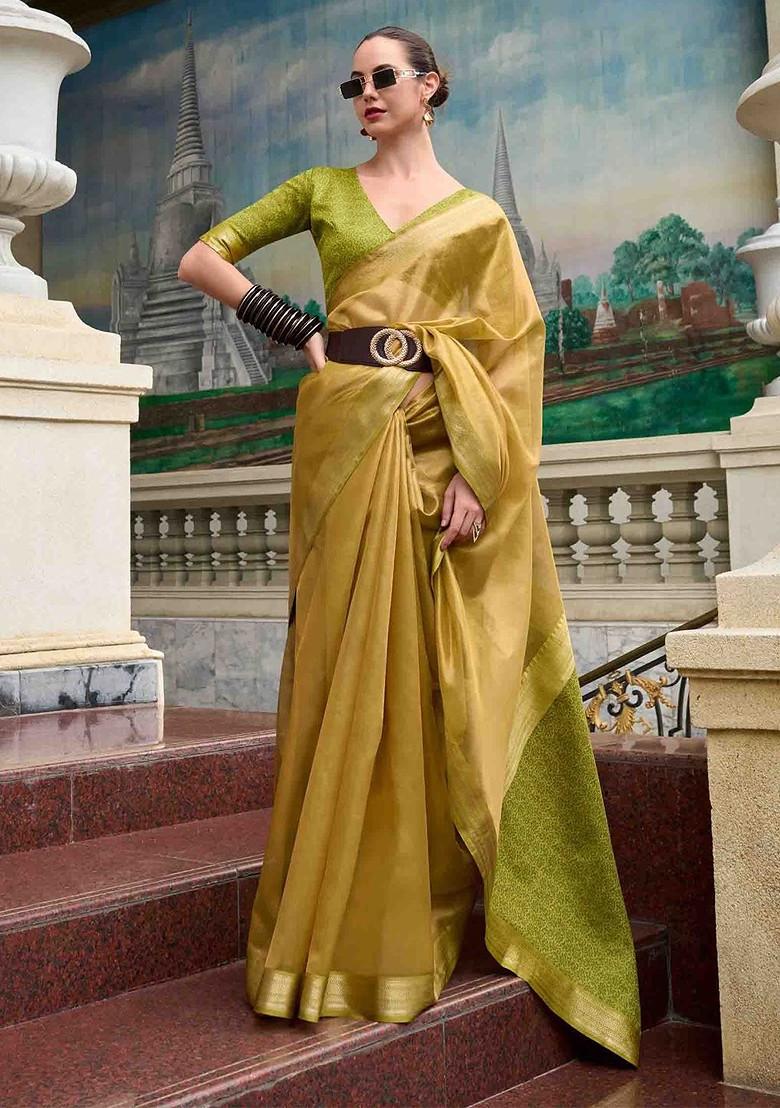 Yellow Embroidered Poly Blend Sarees