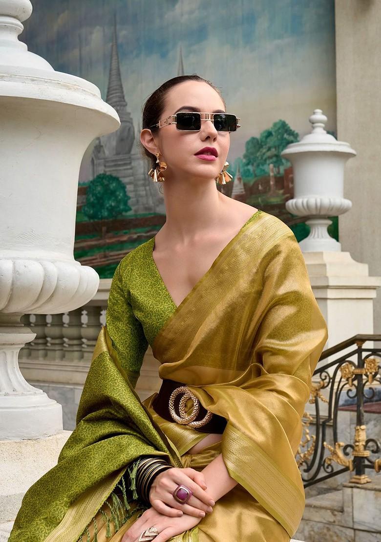 Yellow Embroidered Poly Blend Sarees