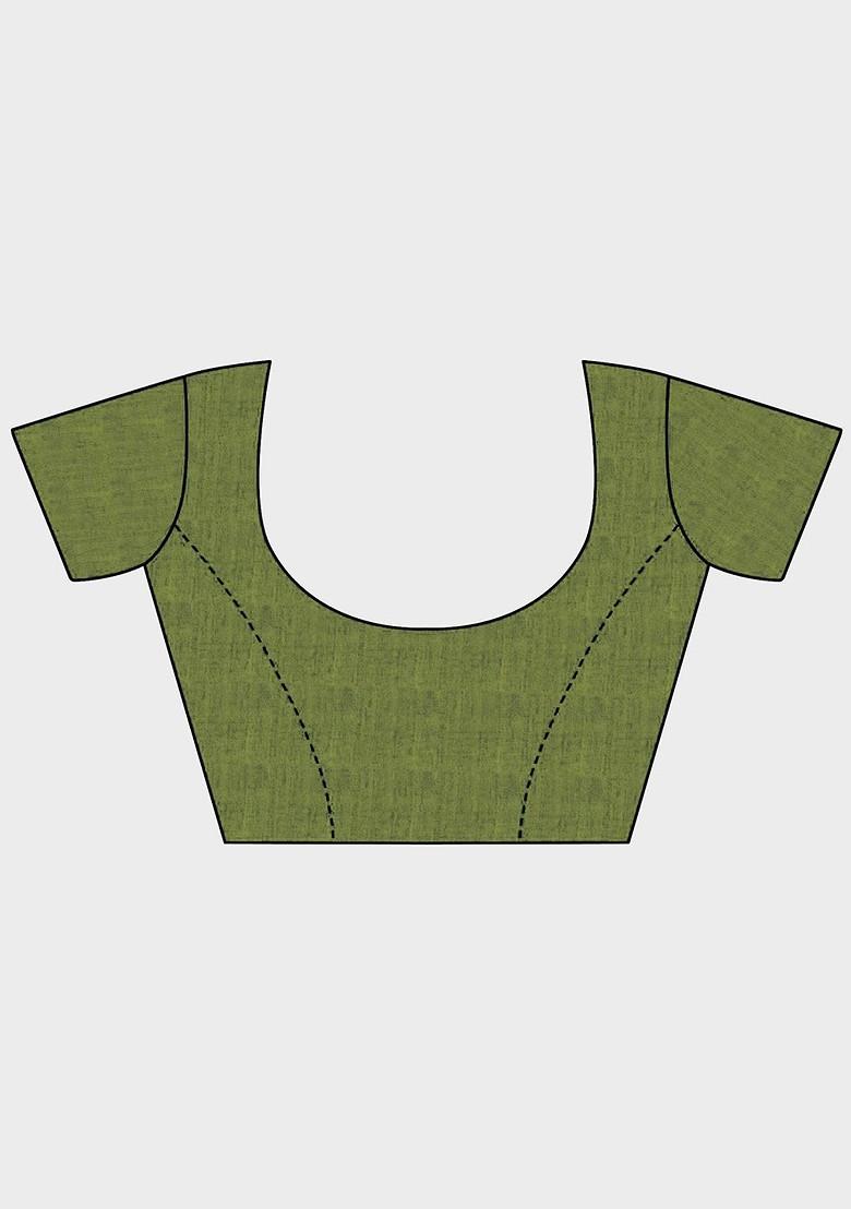 Olive Green Embroidered Poly Blend Sarees