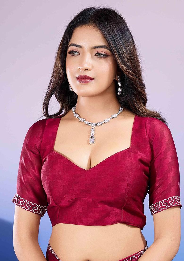 Pink Embroidered Poly Blend Sarees