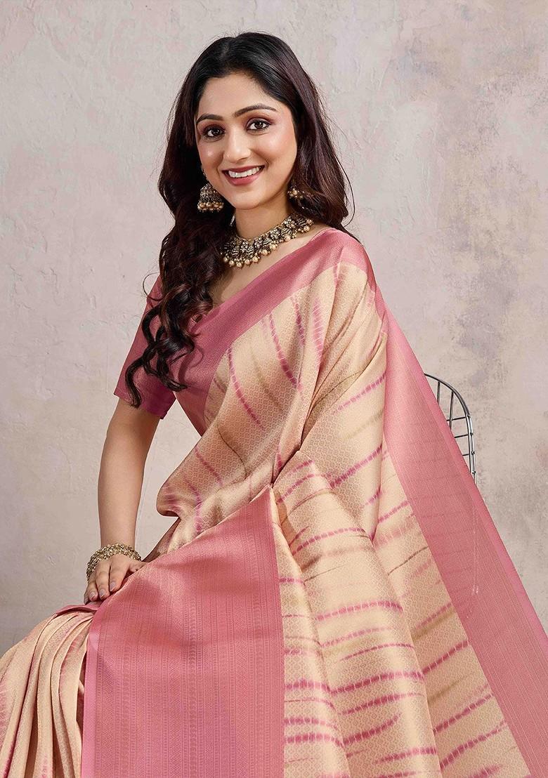 Pink Embroidered Poly Blend Sarees