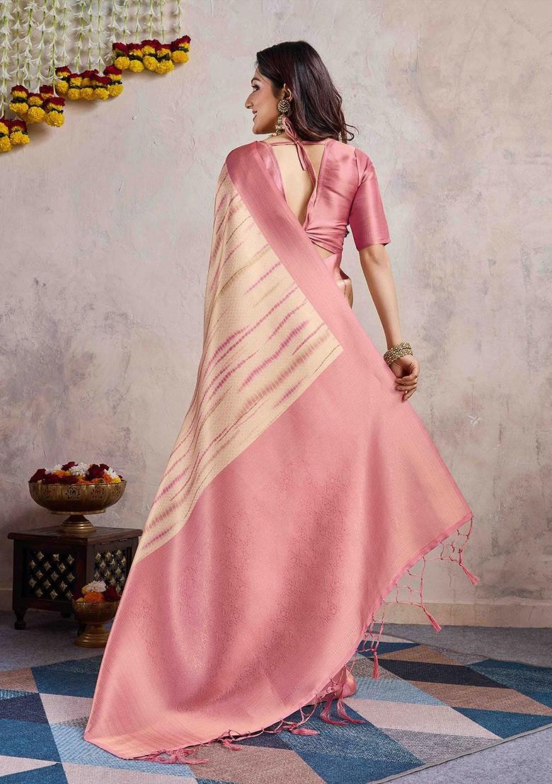 Pink Embroidered Poly Blend Sarees