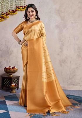 Yellow Embroidered Poly Blend Sarees