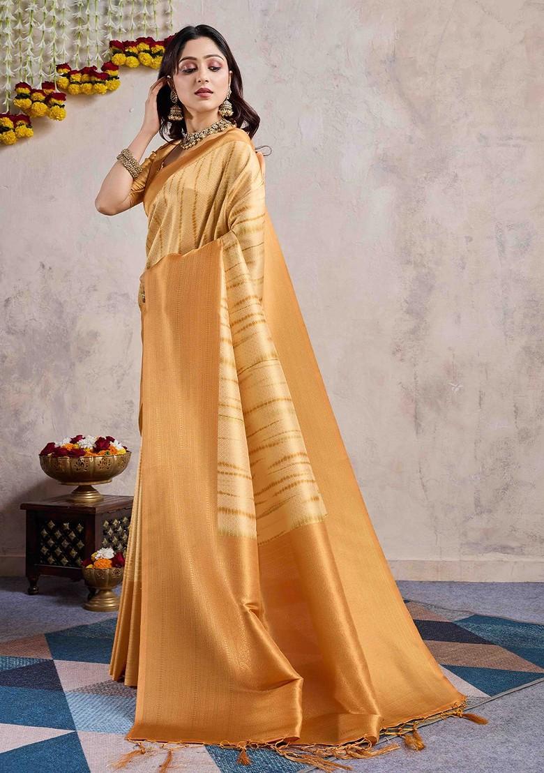 Yellow Embroidered Poly Blend Sarees