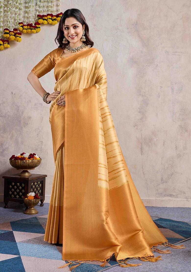Yellow Embroidered Poly Blend Sarees