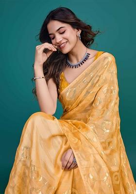 Yellow Embroidered Poly Blend Sarees