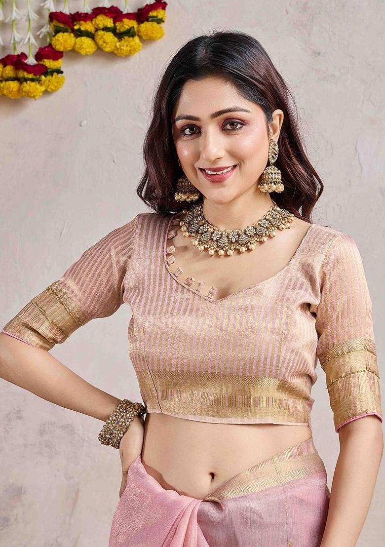 Pink Embroidered Poly Blend Sarees