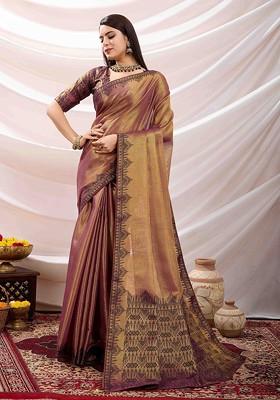 Pink Embroidered Poly Blend Sarees