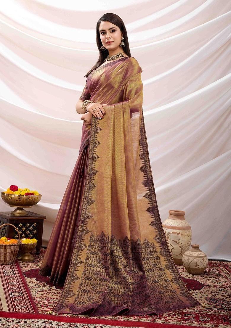 Pink Embroidered Poly Blend Sarees