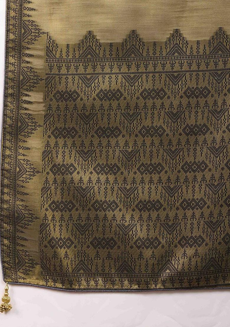 Grey Embroidered Poly Blend Sarees