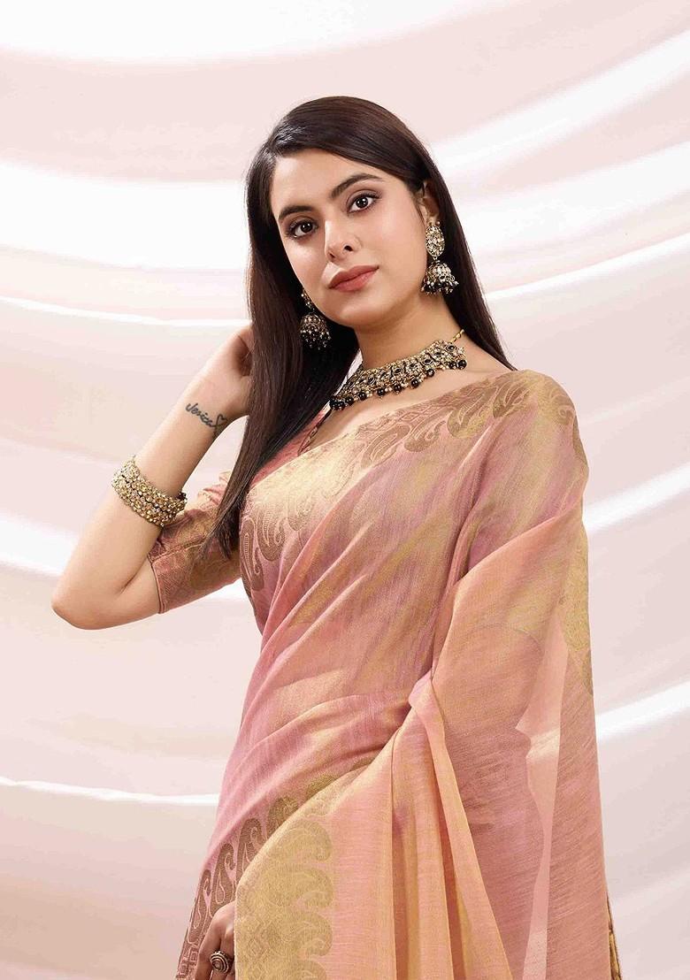 Pink Embroidered Poly Blend Sarees