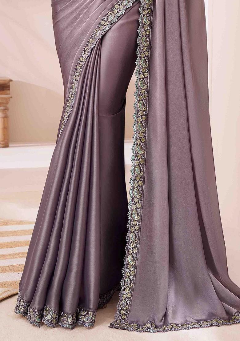 Grey Embroidered Poly Blend Sarees