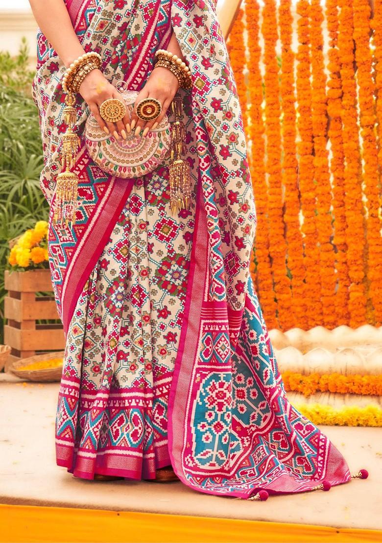 Pink Embroidered Poly Blend Sarees