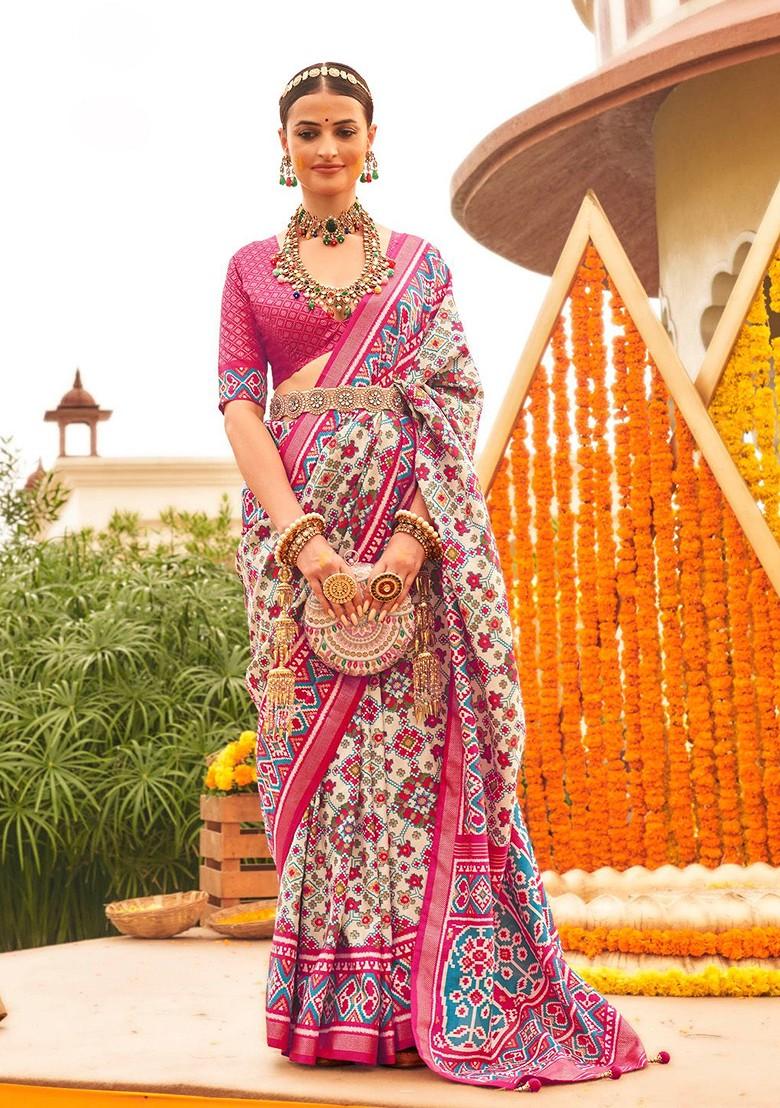 Pink Embroidered Poly Blend Sarees
