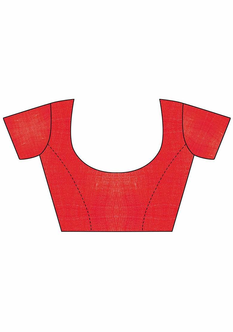 Red Embroidered Poly Blend Sarees