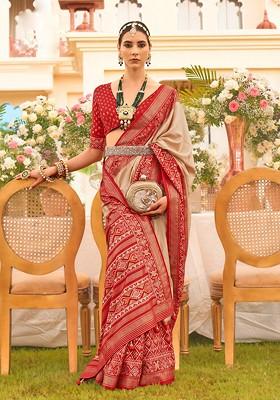 Beige Embroidered Poly Blend Sarees