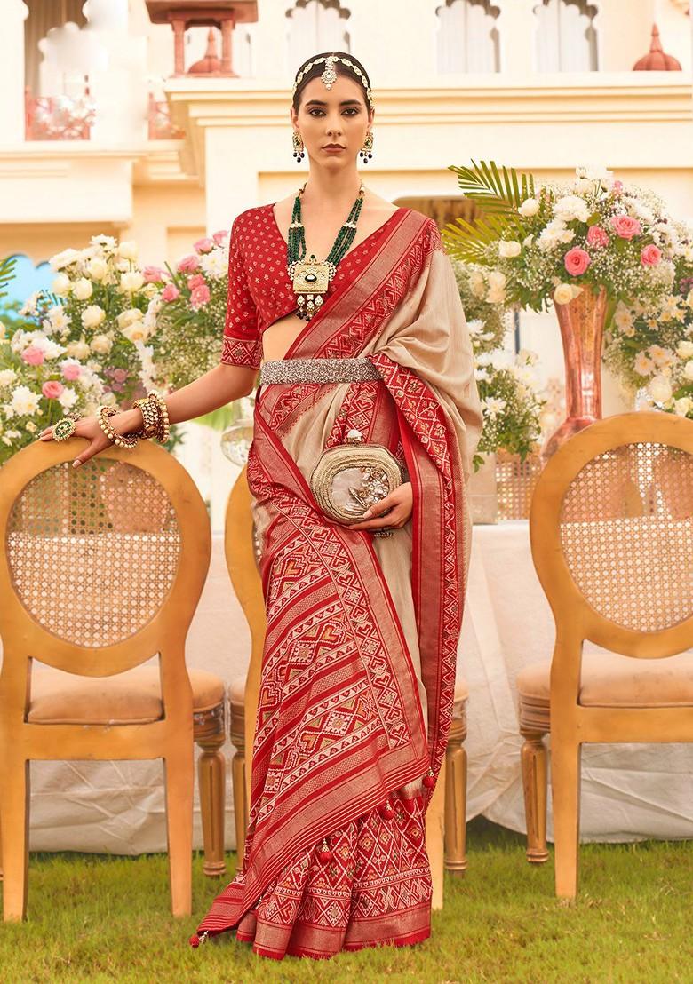 Beige Embroidered Poly Blend Sarees