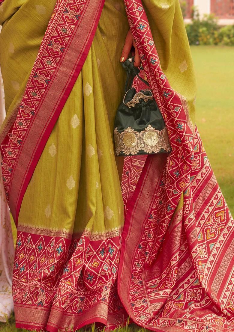 Olive Green Embroidered Poly Blend Sarees