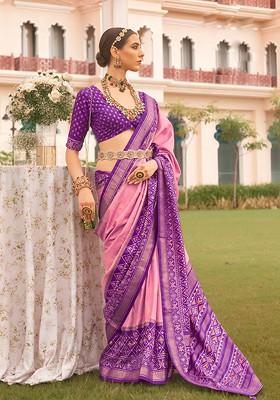 Pink Embroidered Poly Blend Sarees