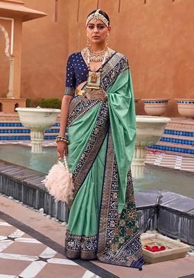 Green Embroidered Poly Blend Sarees