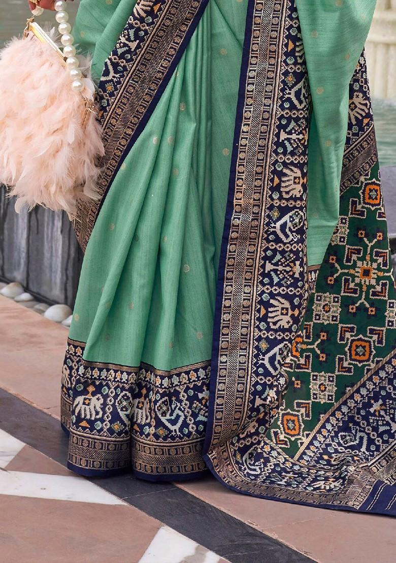 Green Embroidered Poly Blend Sarees